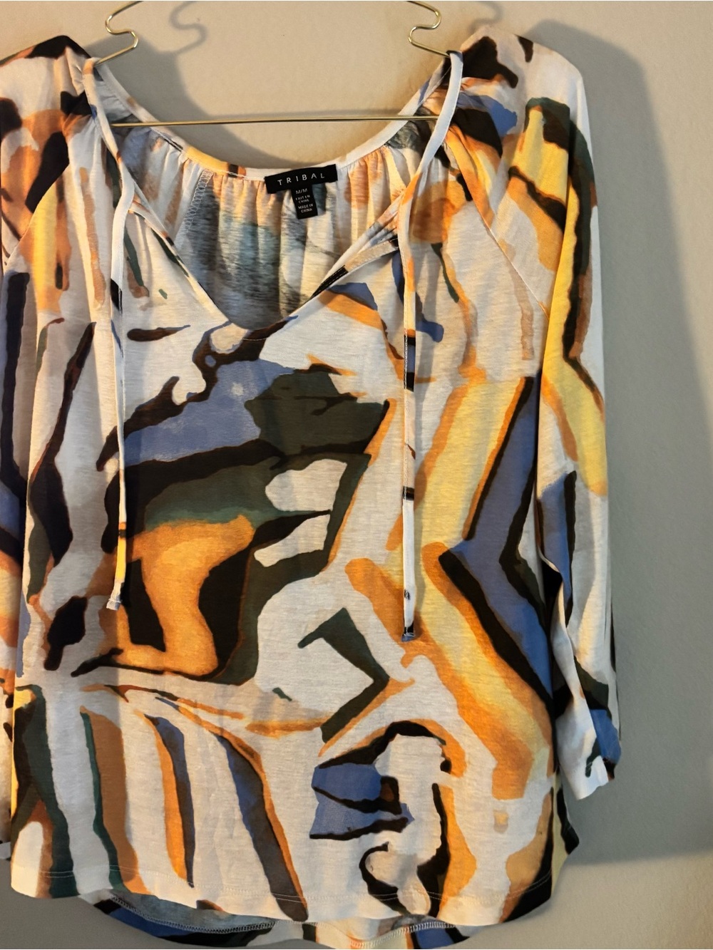 Tribal Abstract Print Cowl Neck Tunic Top M - Picture 3 of 7